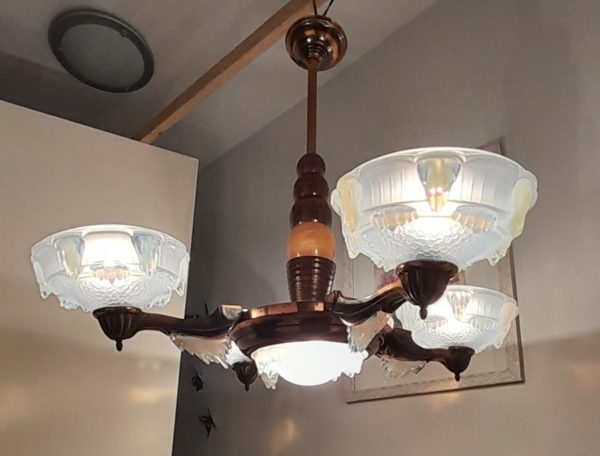 LUSTRE GLACONS SIGNE CZAM ANNEES 30/40